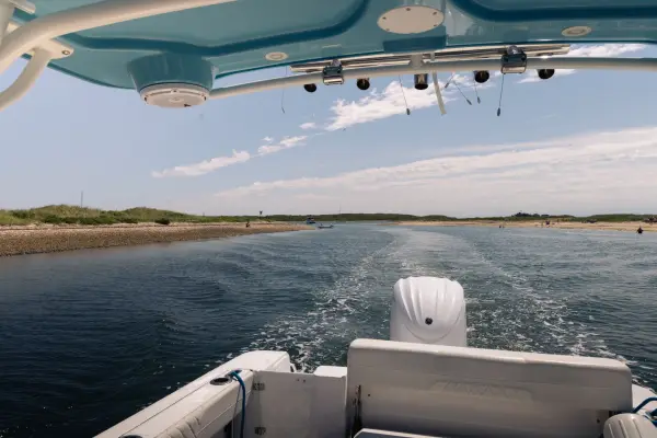 Motor Boat to cuttyhunk, a small island with around 13 year long residents!